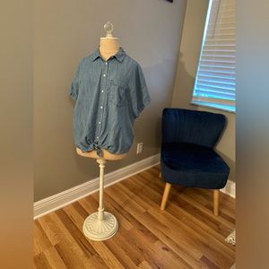 Madewell Chambray Denim Cap Sleeve Tie-Front Shirt Size S
